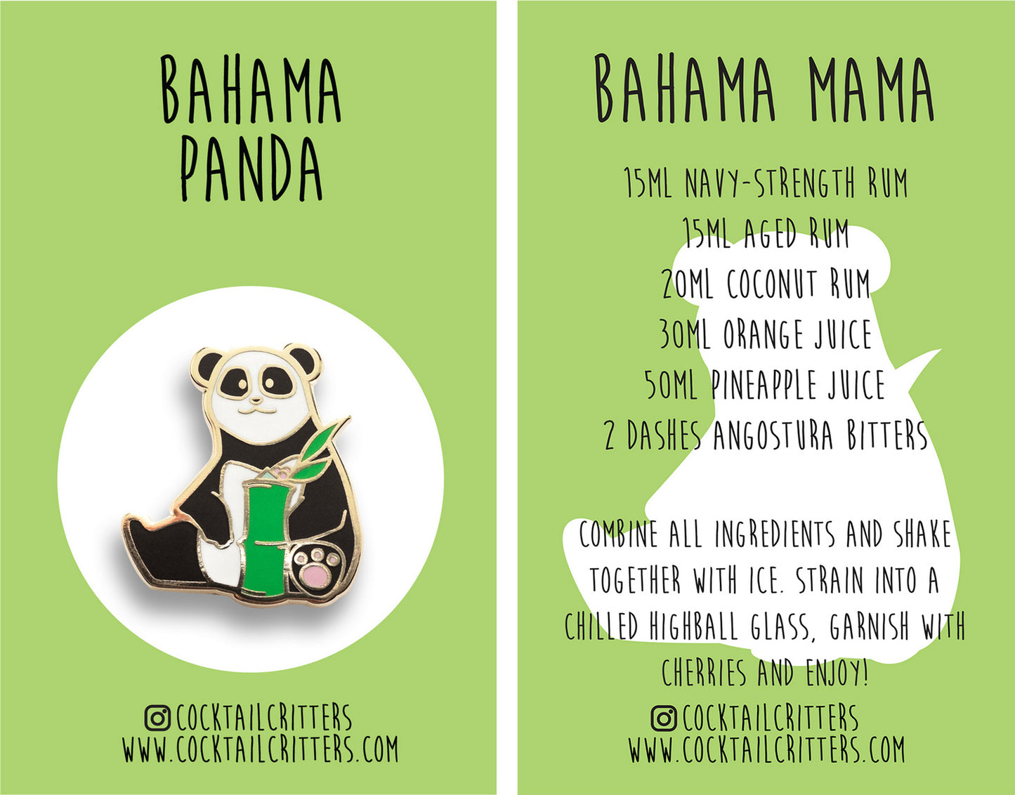 Panda & Bahama Mama Cocktail Hard Enamel Pin by Cocktail Critters