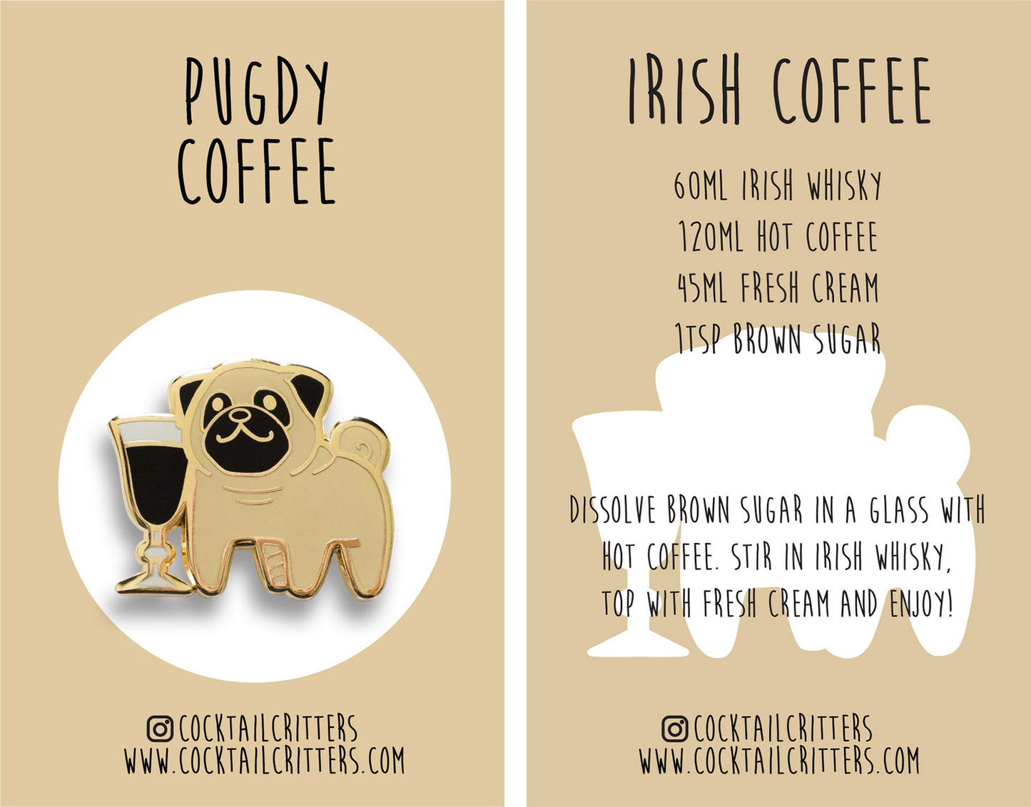 Pug & Irish Coffee Cocktail Hard Enamel Pin by Cocktail Critters