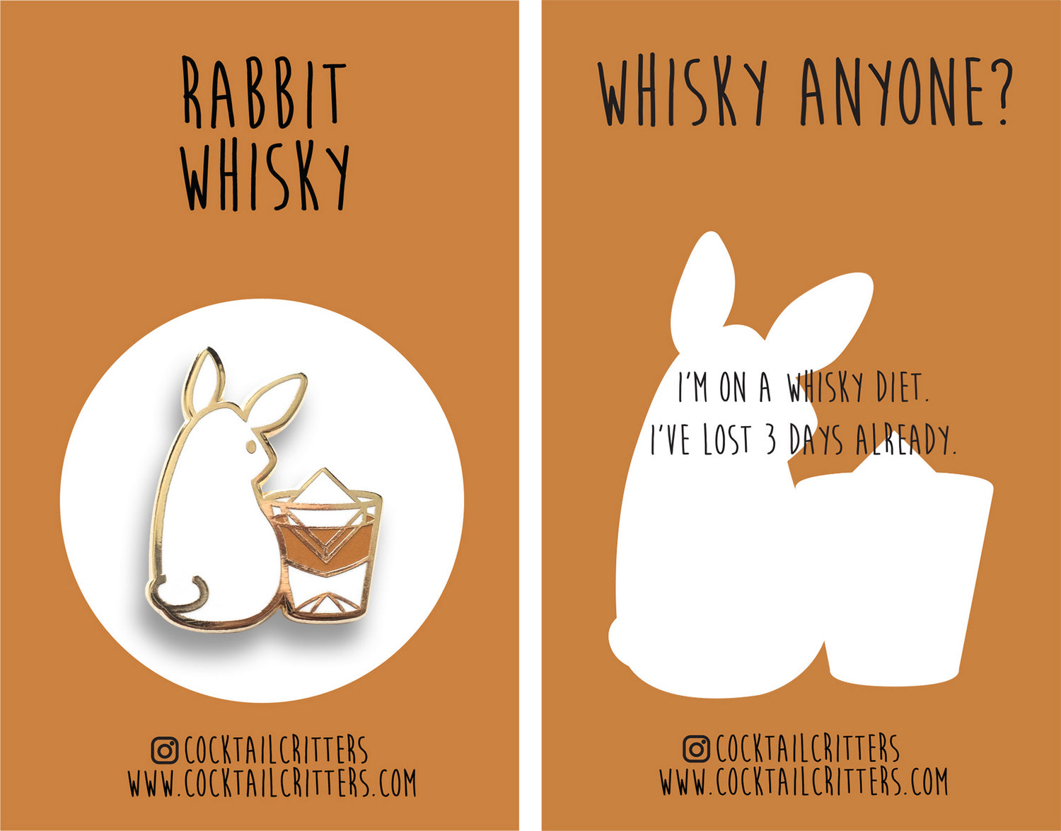 Rabbit & Whisky Hard Enamel Pin by Cocktail Critters