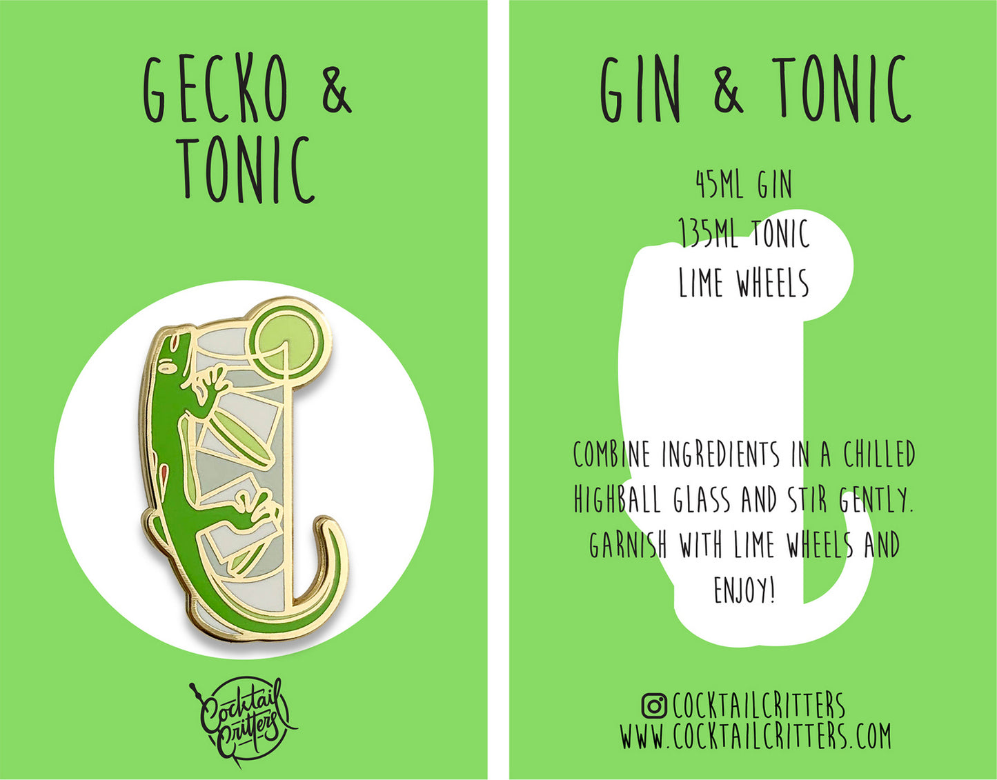 Gecko & Gin Tonic Cocktail Hard Enamel Pin by Cocktail Critters