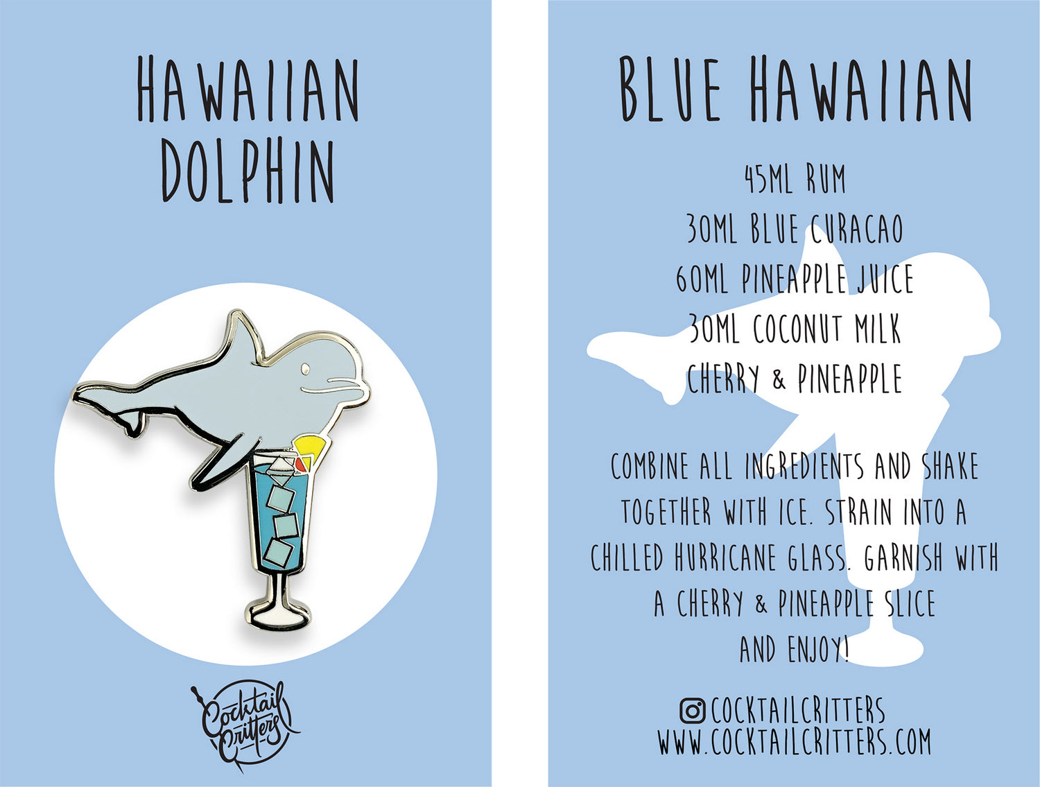 Hawaiian Dolphin & Blue Hawaiian Cocktail Hard Enamel Pin by Cocktail Critters