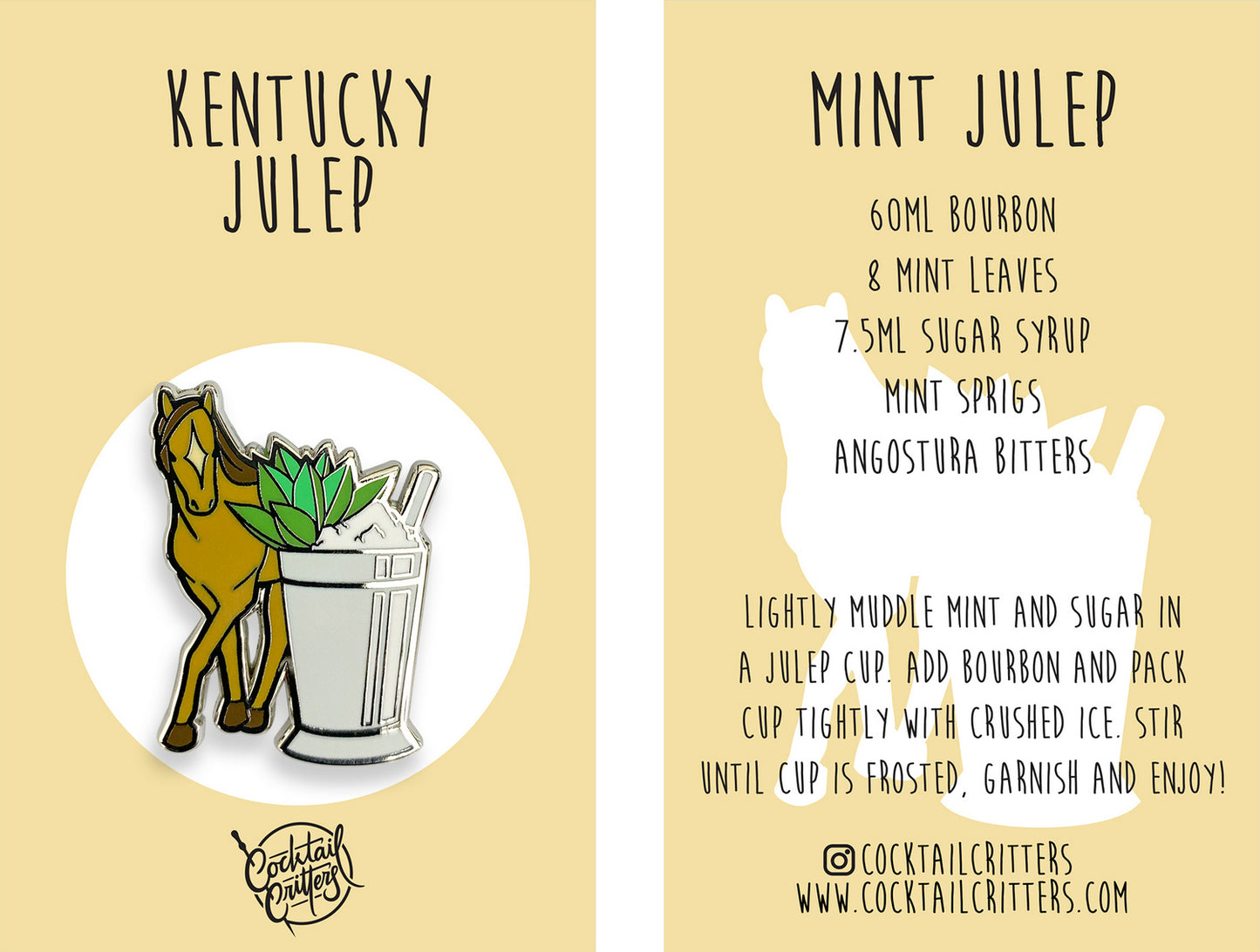 Horse & Mint Julep Cocktail Hard Enamel Pin by Cocktail Critters