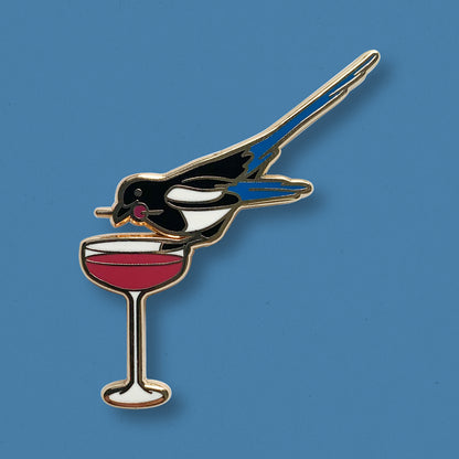 Magpie & Blackcurrant Daiquiri Cocktail Hard Enamel Pin by Cocktail Critters