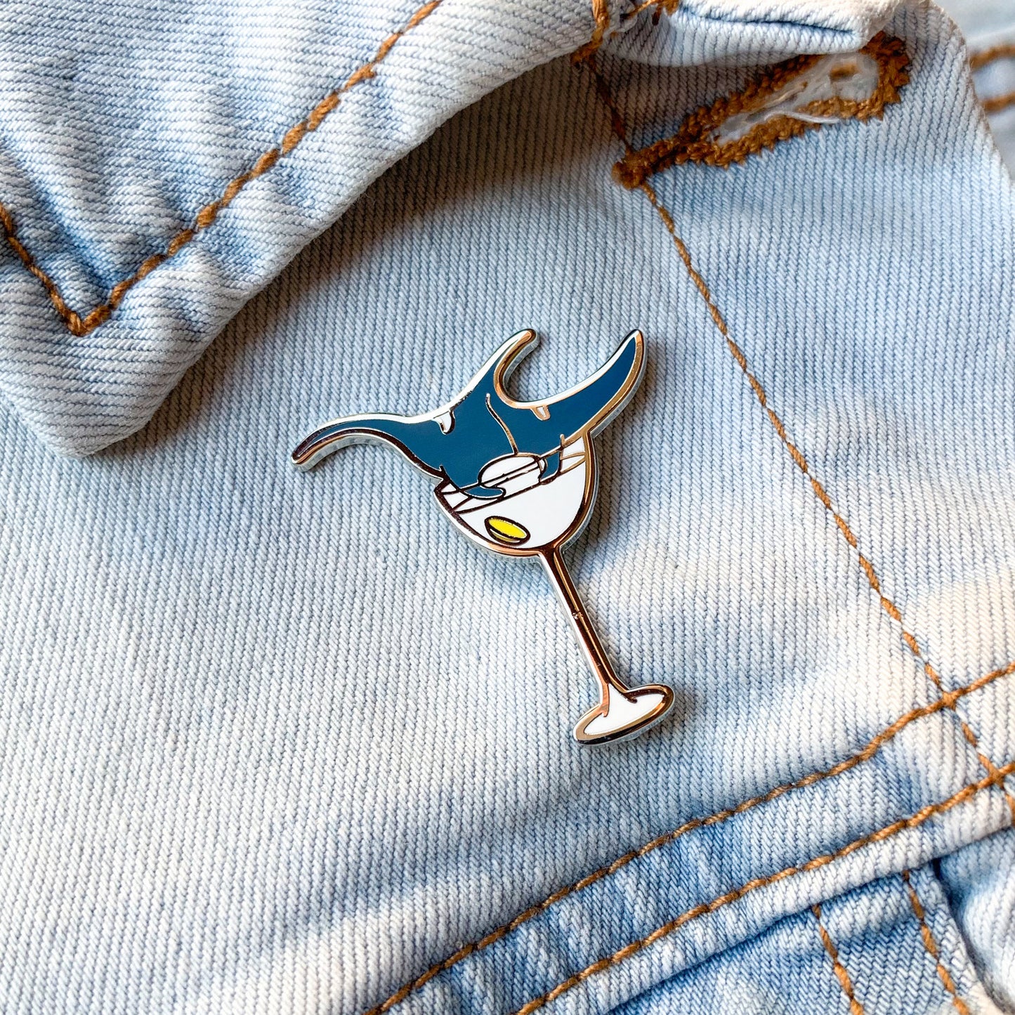 Manta Ray & Vesper Martini Cocktail Hard Enamel Pin by Cocktail Critters