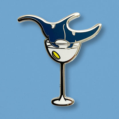 Manta Ray & Vesper Martini Cocktail Hard Enamel Pin by Cocktail Critters