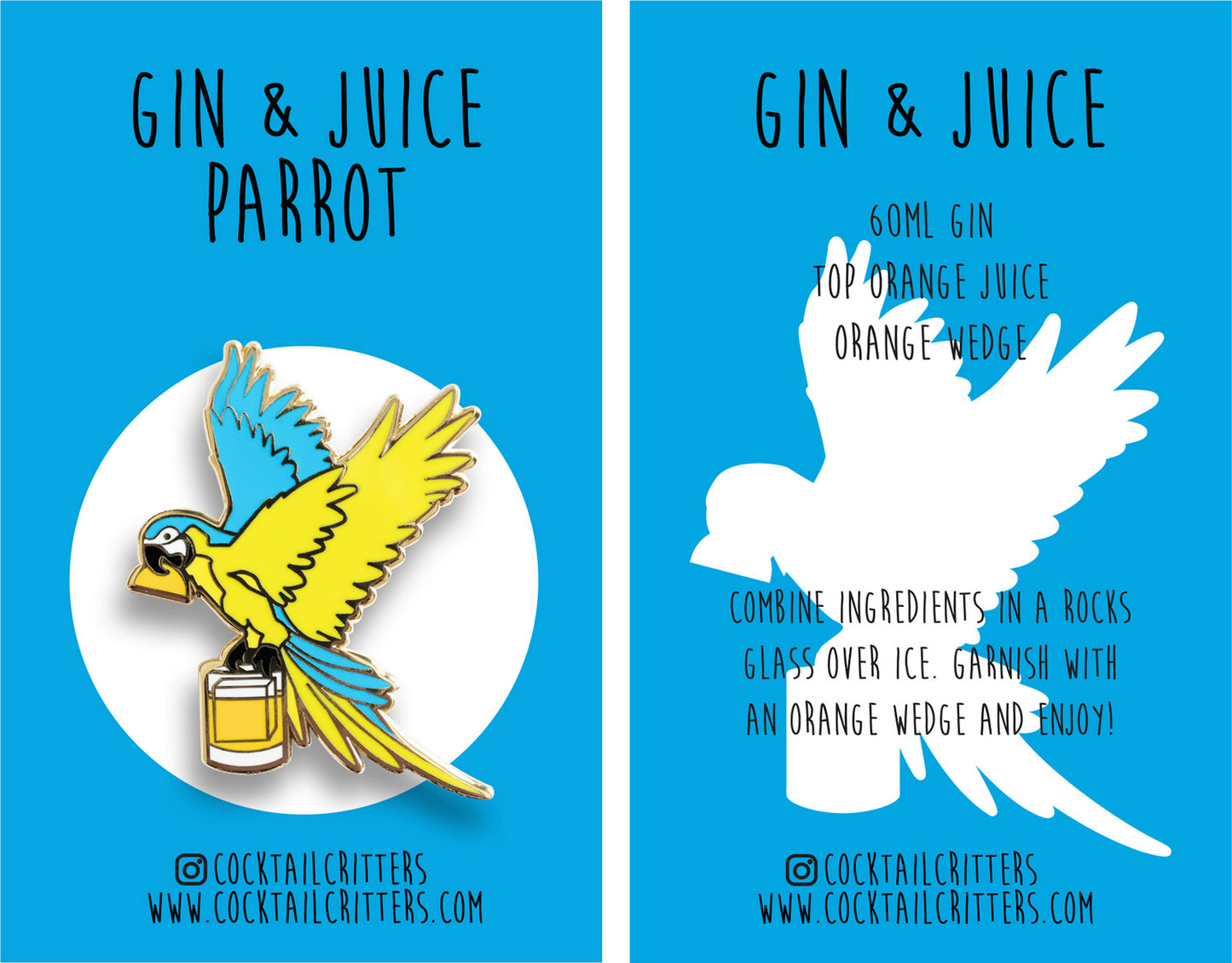 Parrot & Gin n' Juice Cocktail Hard Enamel Pin by Cocktail Critters