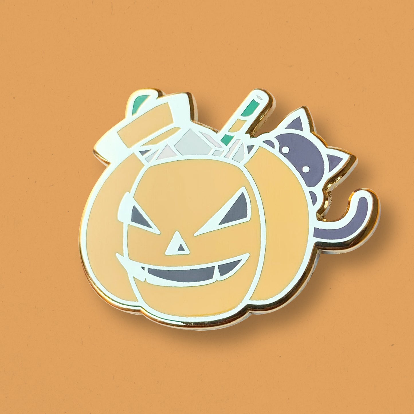Pumpkin Punch & Black Cat Hard Enamel Pin by Cocktail Critters