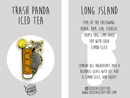 Raccoon & Long Island Iced Tea Cocktail Hard Enamel Pin by Cocktail Critters