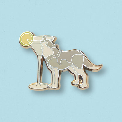 Howling Wolf & Vodka Martini Cocktail Enamel Pin by Cocktail Critters