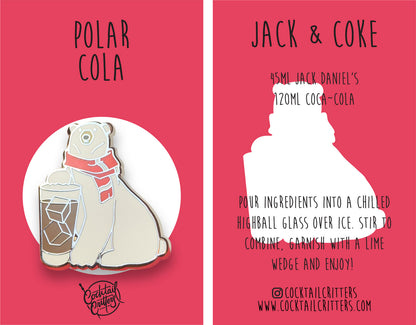 Polar Bear & Jack Coke Cocktail Enamel Pin by Cocktail Critters