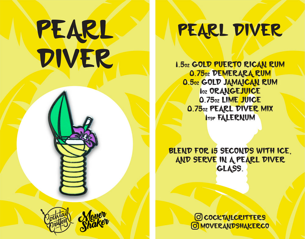 Pearl Diver Cocktail Enamel Pin by Cocktail Critters