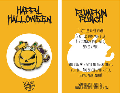 Pumpkin Punch & Black Cat Hard Enamel Pin by Cocktail Critters
