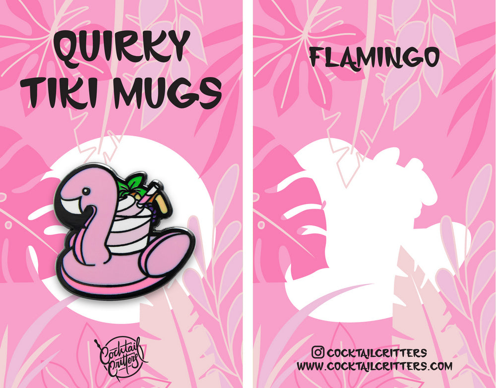 Quirky Tiki Flamingo Mug Enamel Pin by Cocktail Critters
