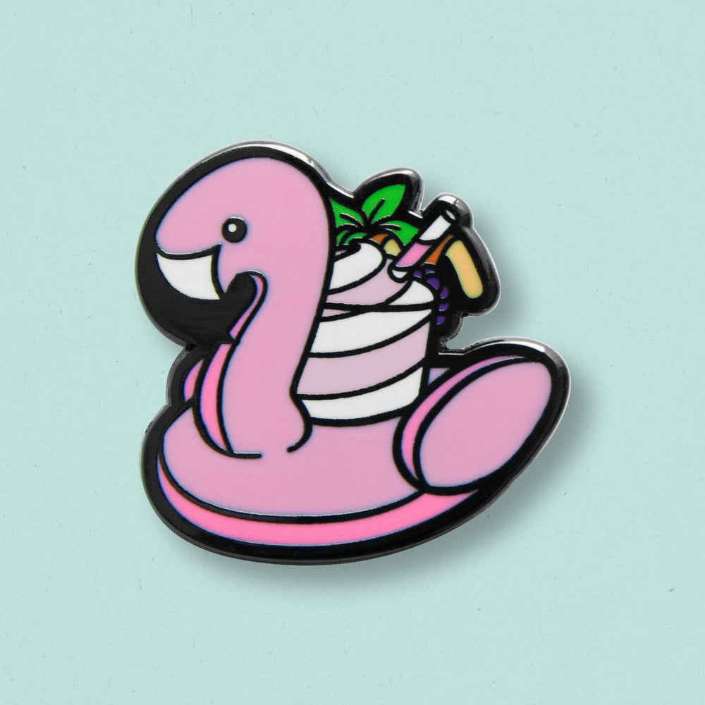 Quirky Tiki Flamingo Mug Enamel Pin by Cocktail Critters