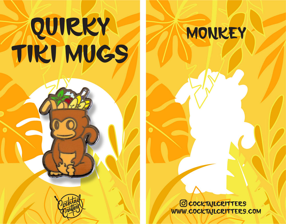 Quirky Tiki Monkey Mug Enamel Pin by Cocktail Critters
