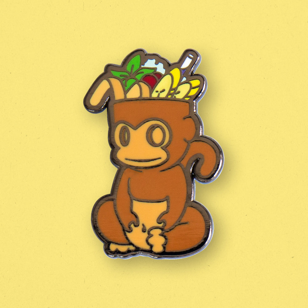 Quirky Tiki Monkey Mug Enamel Pin by Cocktail Critters