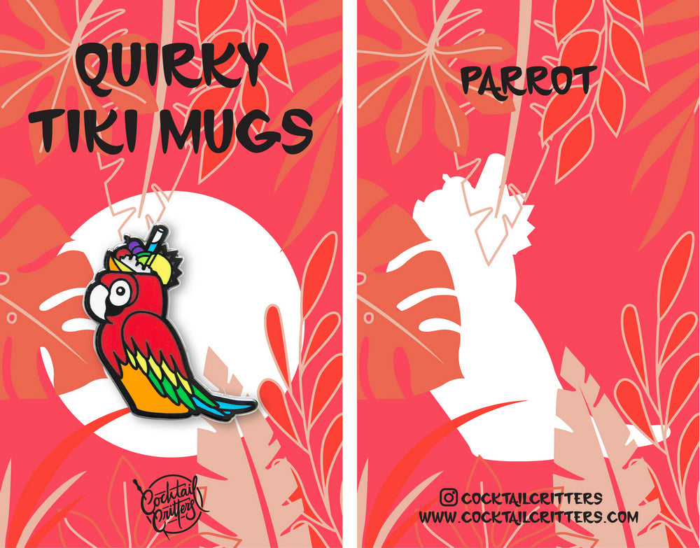 Quirky Tiki Parrot Mug Enamel Pin by Cocktail Critters