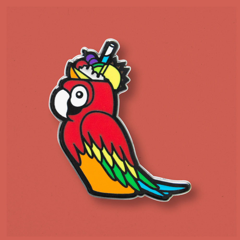 Quirky Tiki Parrot Mug Enamel Pin by Cocktail Critters