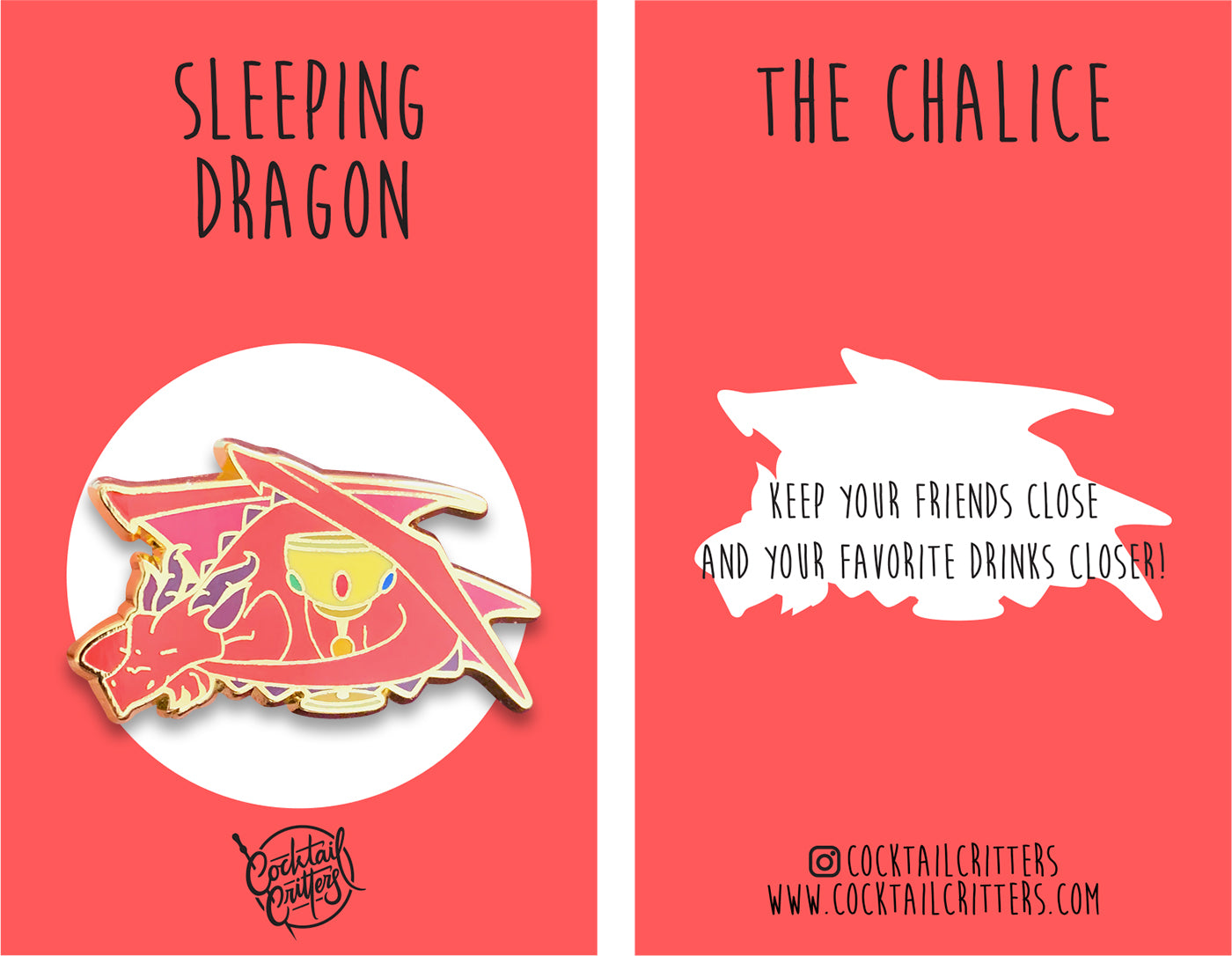 Sleeping Dragon & Chalice of Wine Hard Enamel Pin by Cocktail Critters